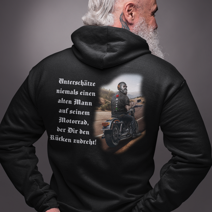 Unterschätze niemals einen alten Mann auf seinem Motorrad - OS Zipper Hoodie Unisex
